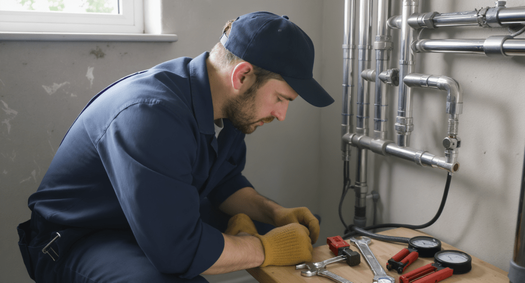 Plombier intervenant rapidement pour résoudre une fuite d'eau urgente