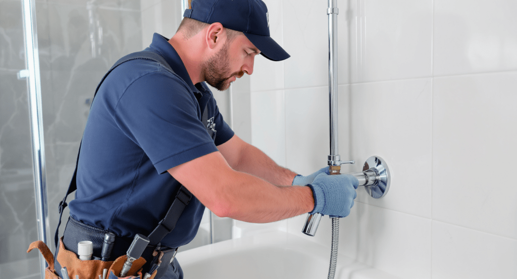 Technicien de plomberie installant des équipements sanitaires modernes