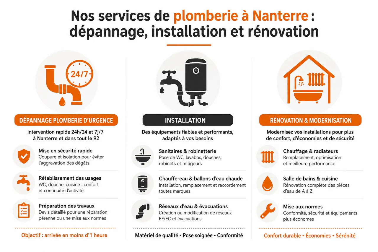 Plombier Nanterre : les Établissements Joseph, votre expert local , Nos services de plomberie à Nanterre : dépannage, installation et rénovation
