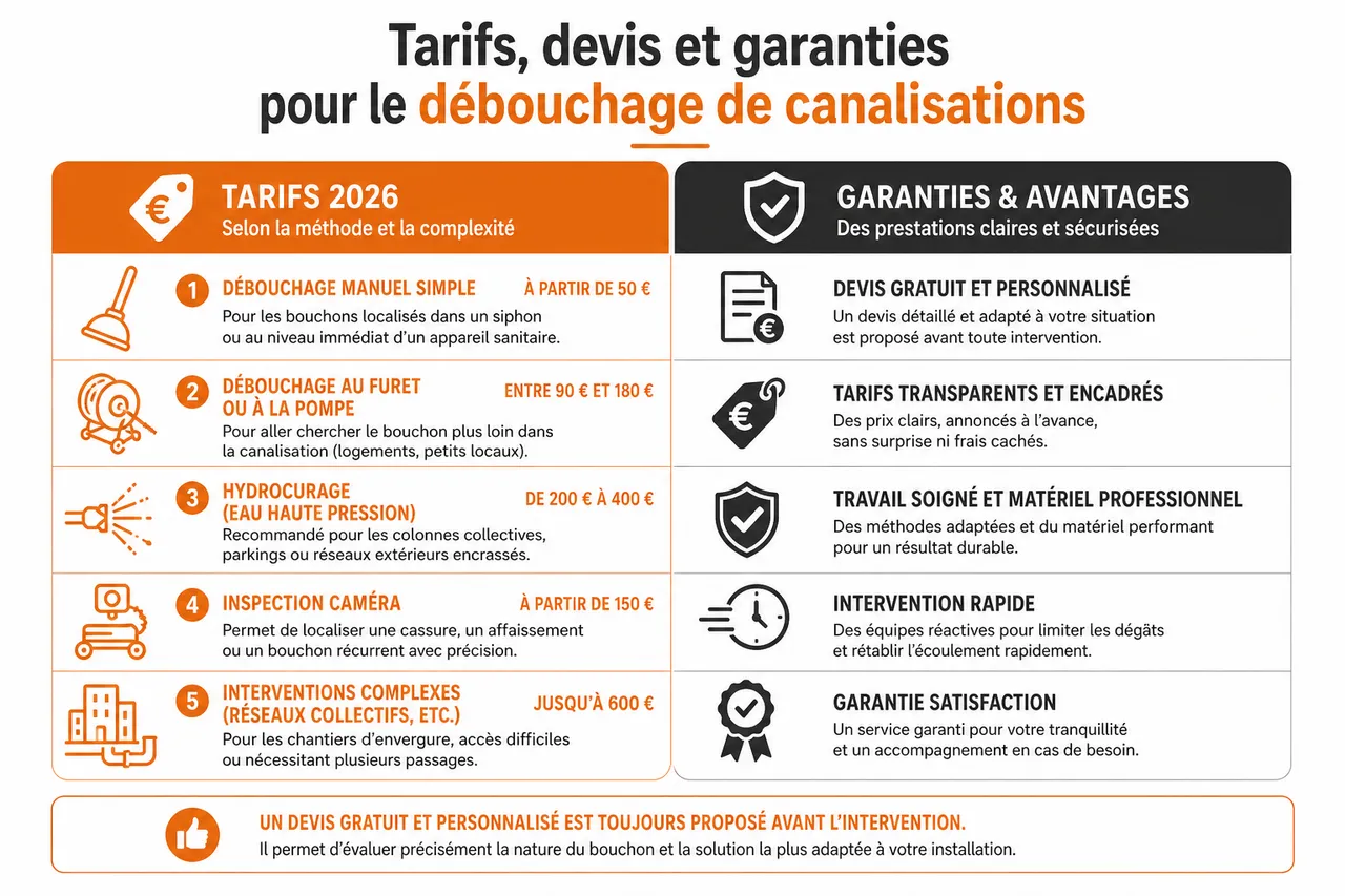Débouchage canalisations 92 : solutions efficaces et rapides , Tarifs, devis et garanties pour le débouchage de canalisations