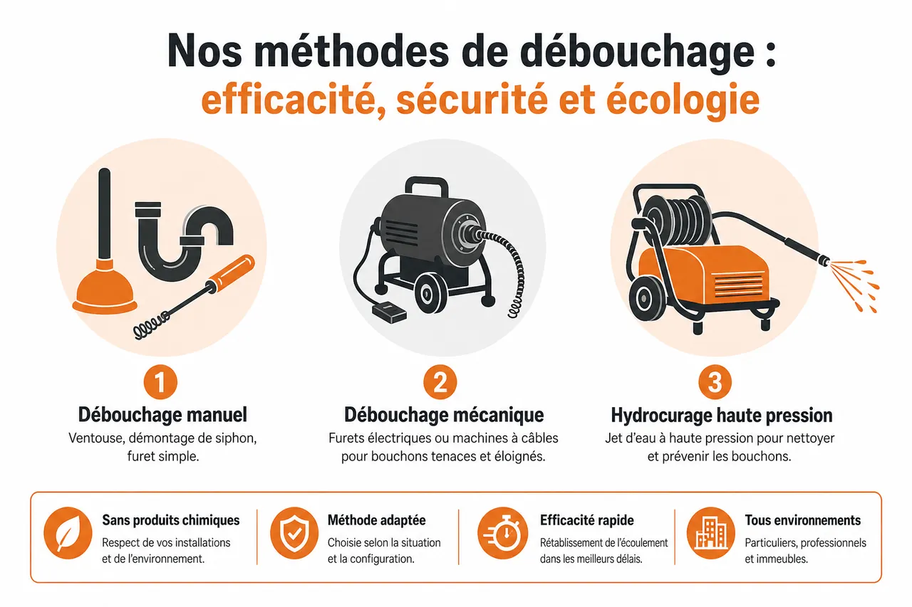 Débouchage des canalisations dans les Hauts-de-Seine par pros , Nos méthodes de débouchage : efficacité, sécurité et écologie