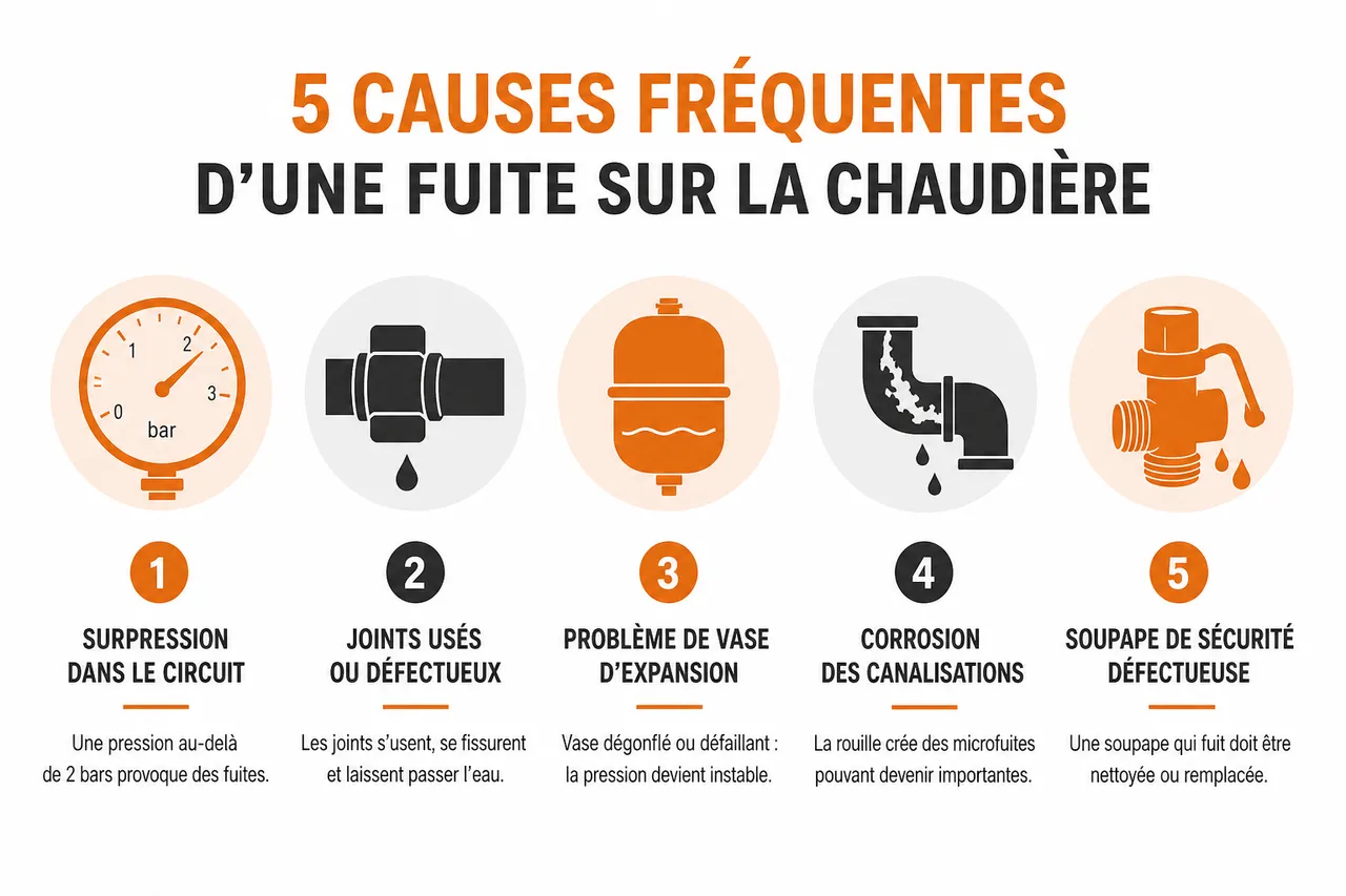 Fuite sur la chaudière: 5 causes fréquentes et leurs solutions quand on n’y connaît rien , 5 causes fréquentes d’une fuite sur la chaudière