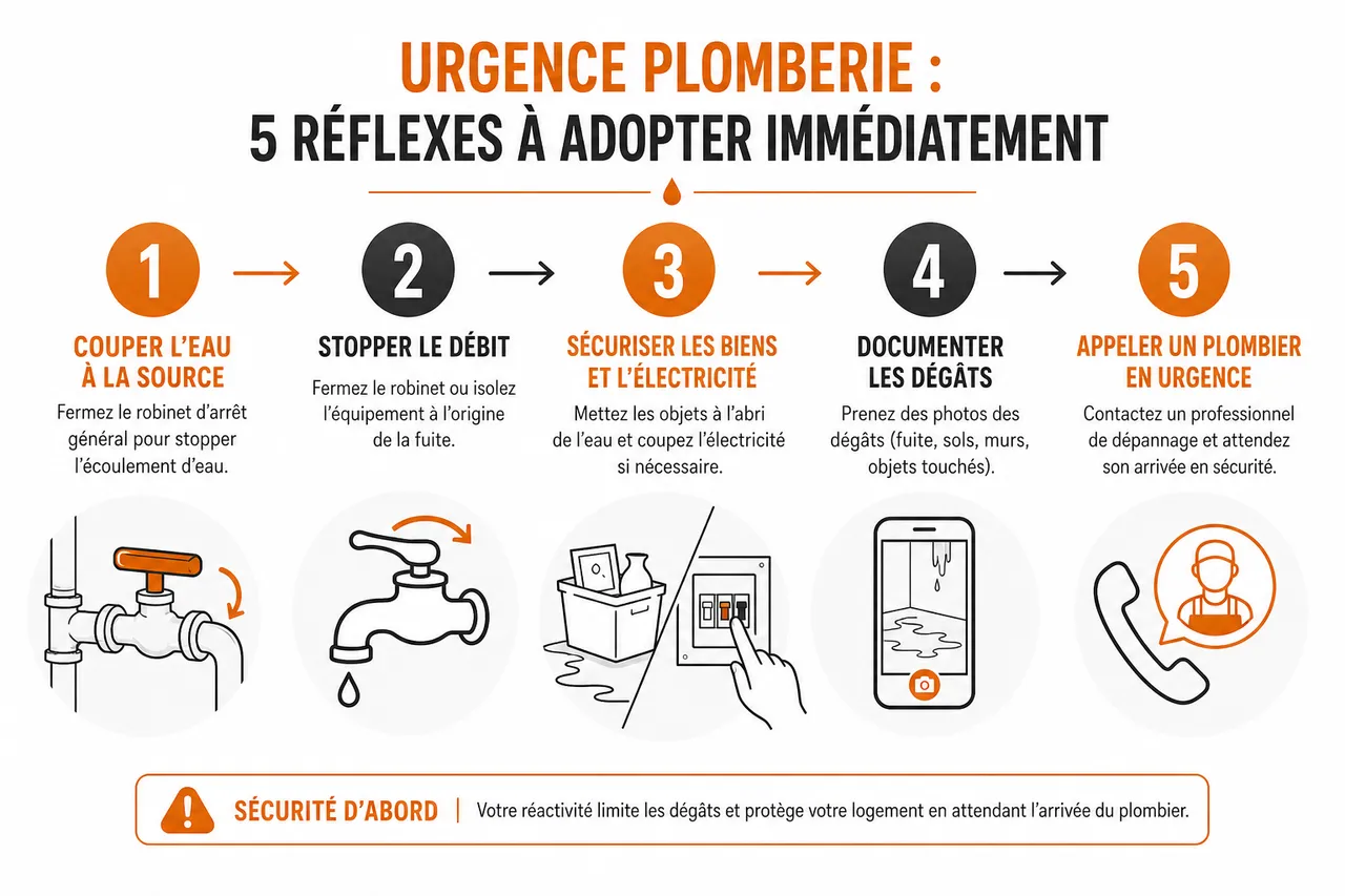 Urgence plomberie: comment réagir en 5 étapes avant l’arrivée du plombier , Premiers réflexes: que faire avant l’arrivée du plombier?