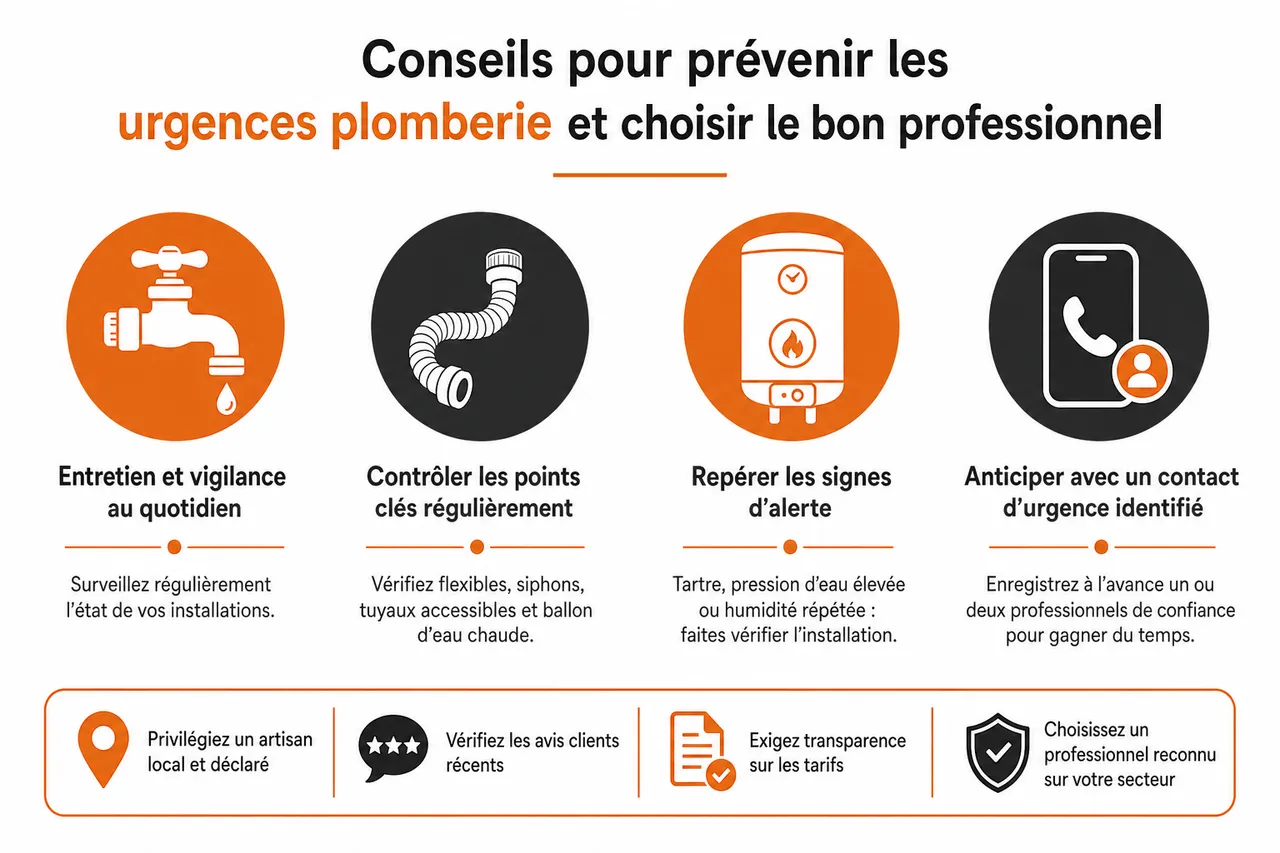 Urgence plomberie: comment réagir en 5 étapes avant l’arrivée du plombier , Conseils pour prévenir les urgences plomberie et choisir le bon professionnel