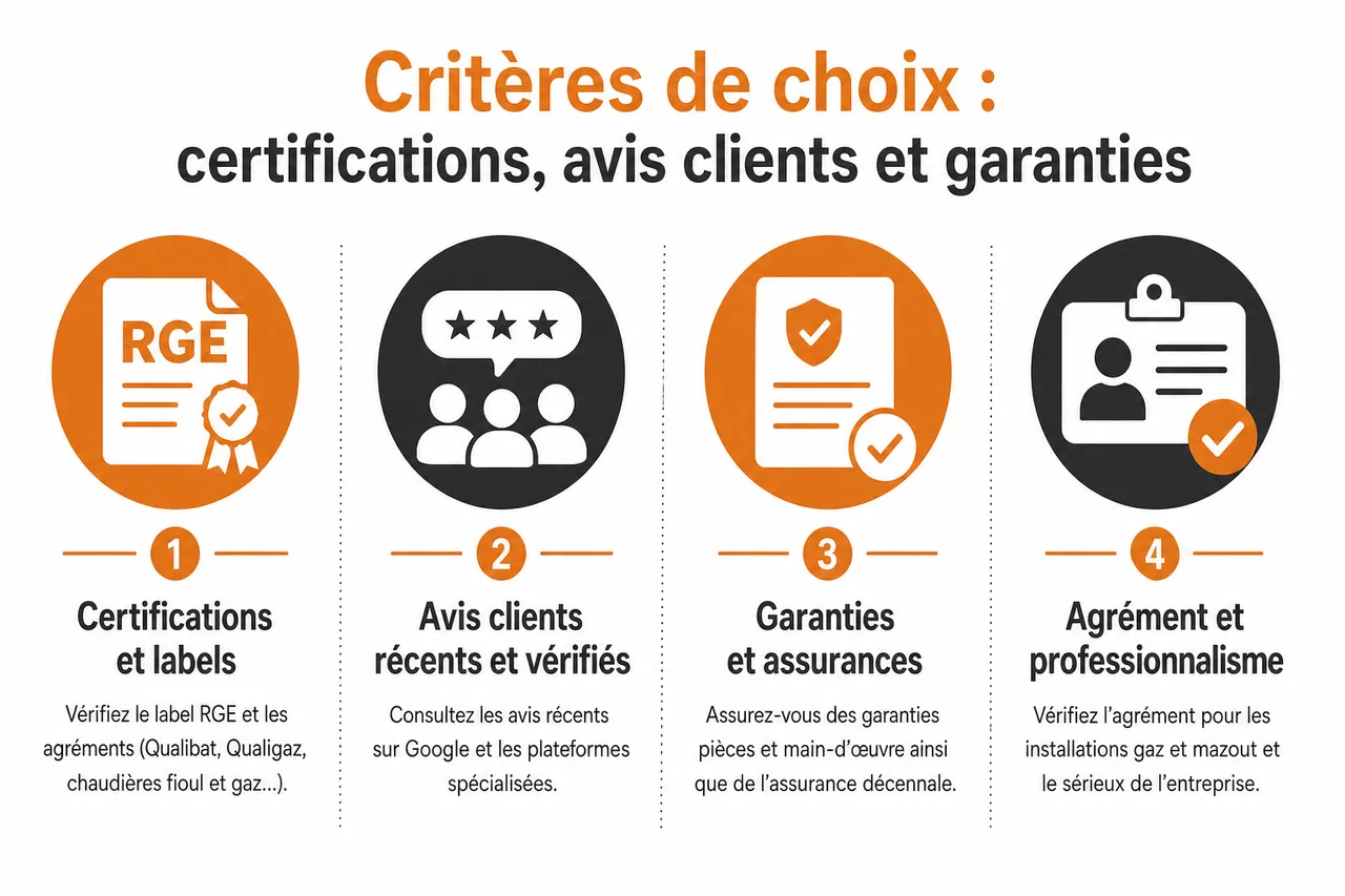 Av chauffage: comment choisir un chauffagiste fiable quand votre installation vous lâche? , Critères de choix: certifications, avis clients et garanties