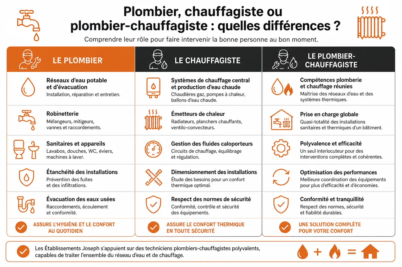 Plomberie et chauffage pour votre logement les travaux essentiels à prévoir pour être tranquille tout l’hiver , Plombier, chauffagiste ou plombier-chauffagiste: quelles différences?