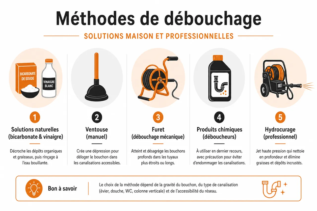 Débouchage de canalisations 7 solutions efficaces et celles à éviter pour ne pas aggraver le bouchon , Méthodes de débouchage: solutions maison et professionnelles