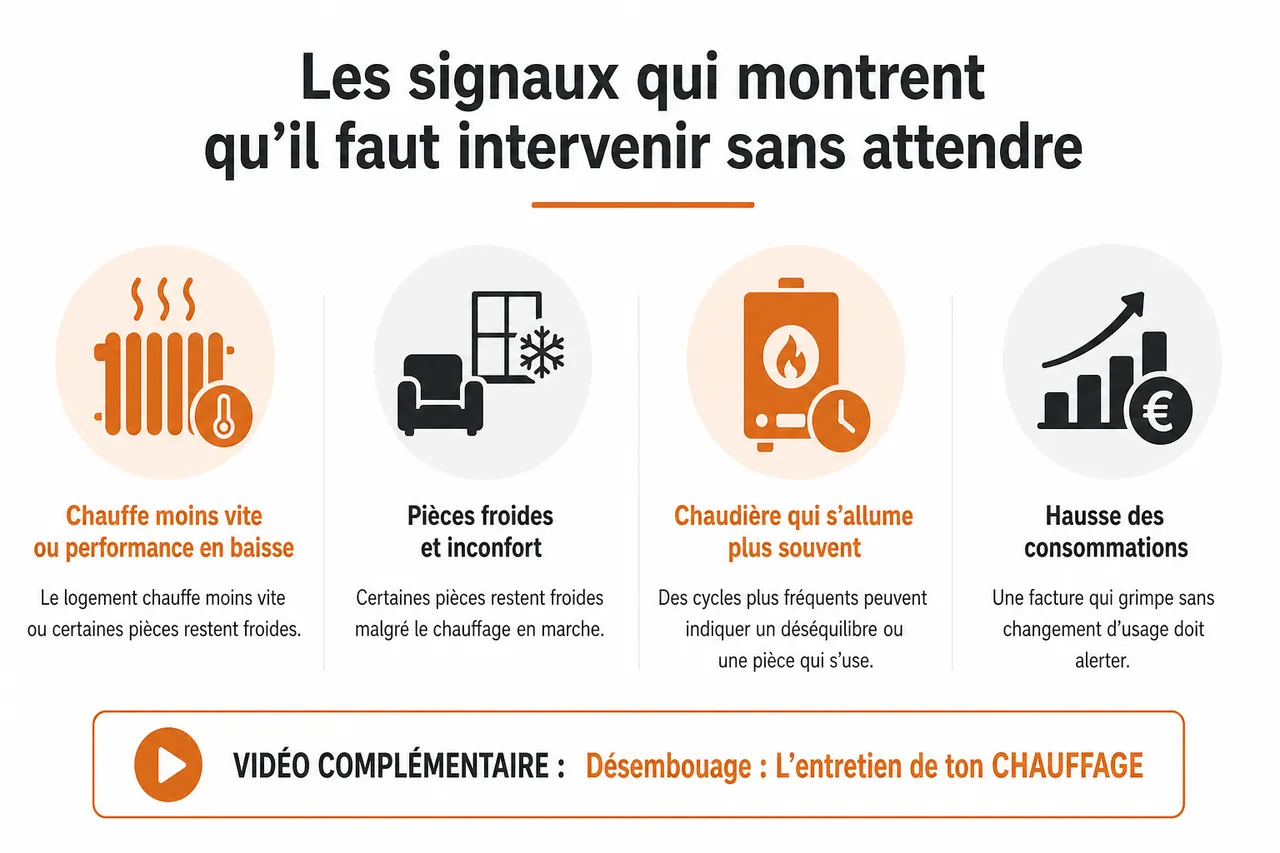 Service de chauffage complet pour votre logement installation dépannage et entretien expliqués simplement , Les signaux qui montrent qu’il faut intervenir sans attendre