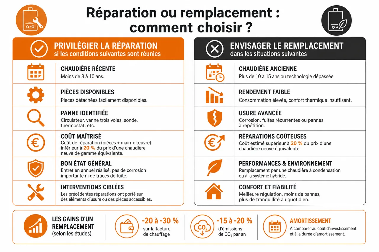 Dépannage de chaudière en panne comment savoir si une réparation suffit ou s’il faut remplacer , Réparation ou remplacement: comment choisir?