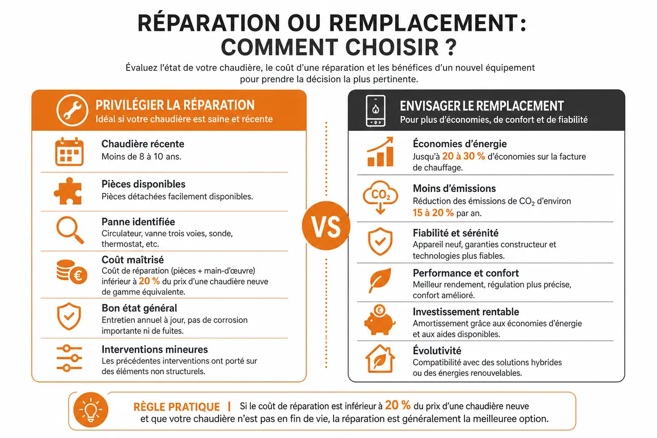 Dépannage de chaudière en panne comment savoir si une réparation suffit ou s’il faut remplacer , Réparation ou remplacement: comment choisir?