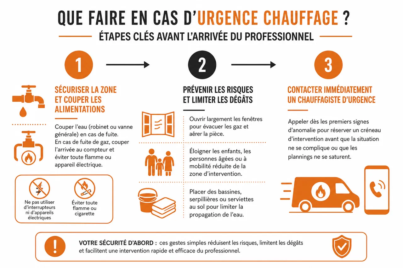Urgence chauffagiste les bons réflexes pour sécuriser votre logement avant l’intervention , Que faire en cas d’urgence chauffage? Étapes clés avant l’arrivée du professionnel