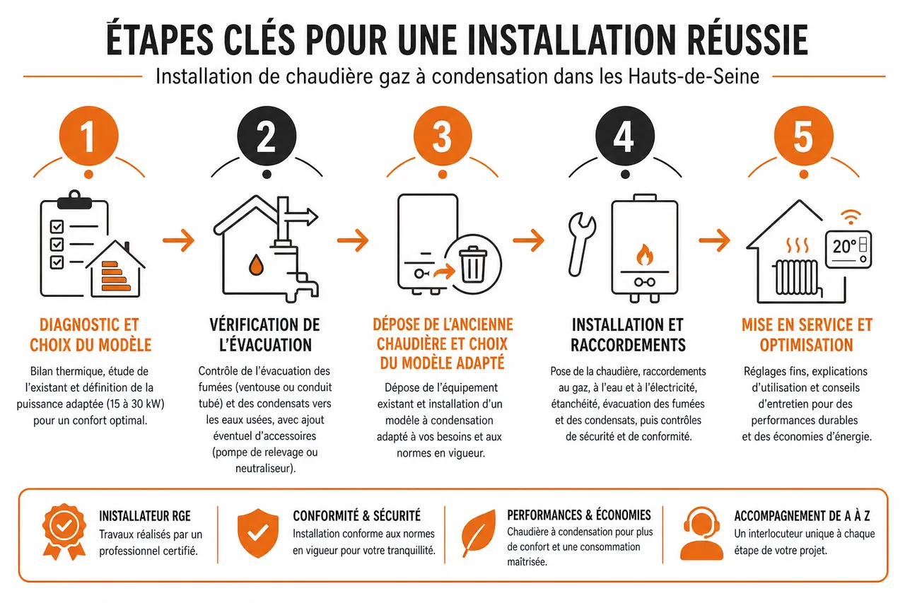 Installation de chaudière gaz à condensation dans le 92 comment préparer votre logement pour une pose sans mauvaises surprises , Étapes clés pour une installation réussie dans les Hauts-de-Seine