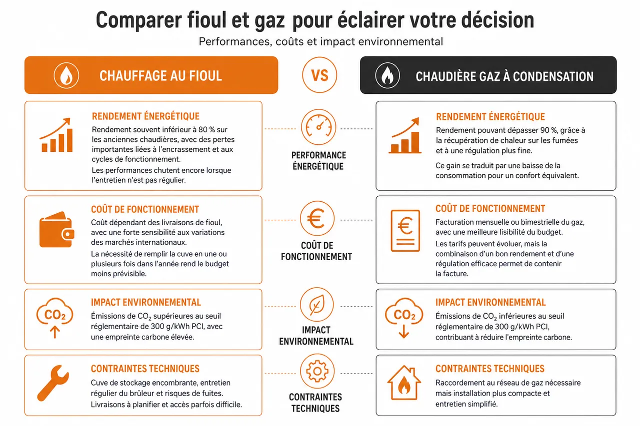 Remplacement d’une vieille chaudière fioul par une chaudière gaz étapes clés et pièges administratifs à éviter , Comparer fioul et gaz pour éclairer votre décision