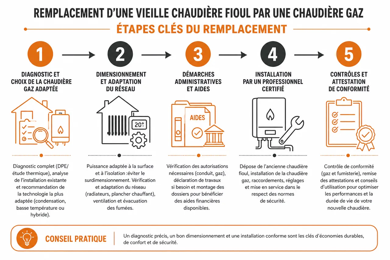 Remplacement d’une vieille chaudière fioul par une chaudière gaz étapes clés et pièges administratifs à éviter , Étapes clés du remplacement: démarches, installation et conseils pratiques
