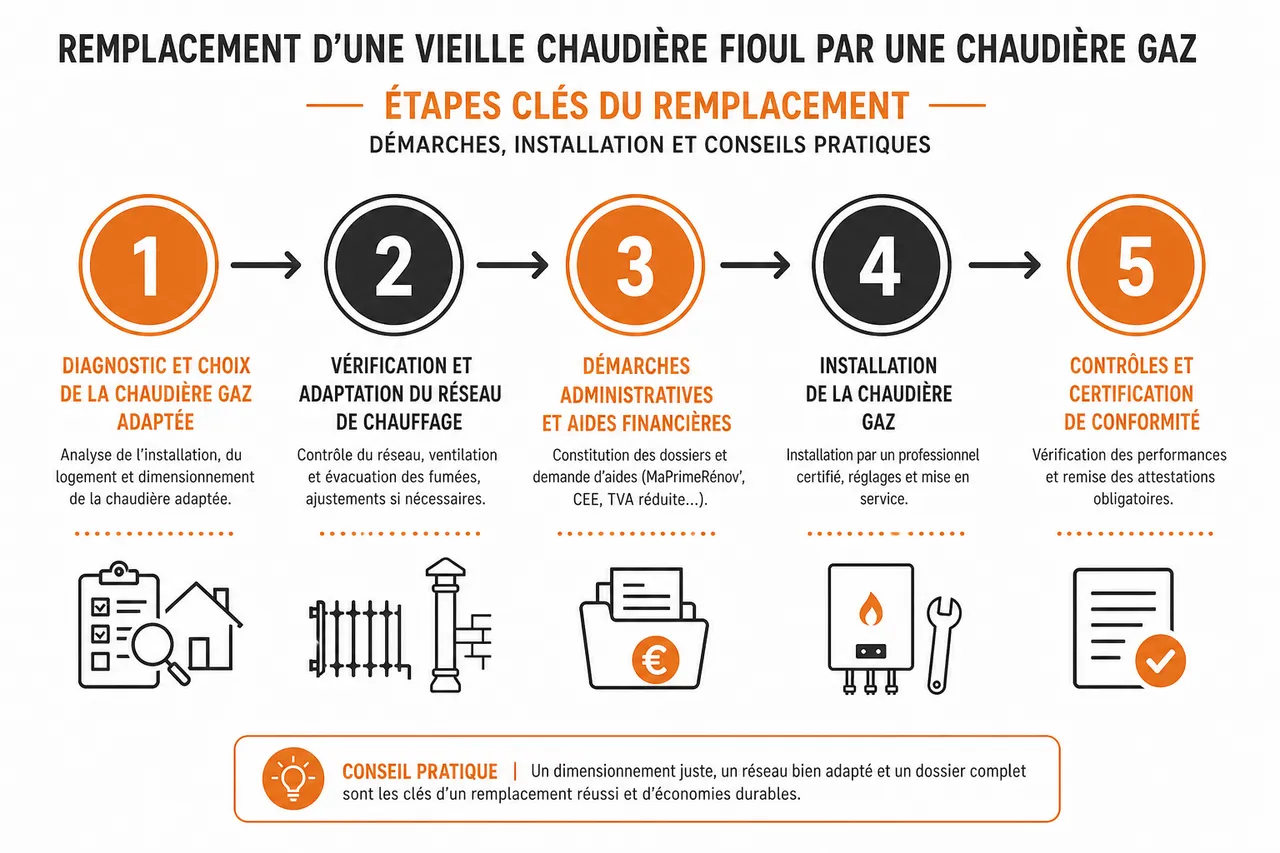 Remplacement d’une vieille chaudière fioul par une chaudière gaz étapes clés et pièges administratifs à éviter , Étapes clés du remplacement: démarches, installation et conseils pratiques