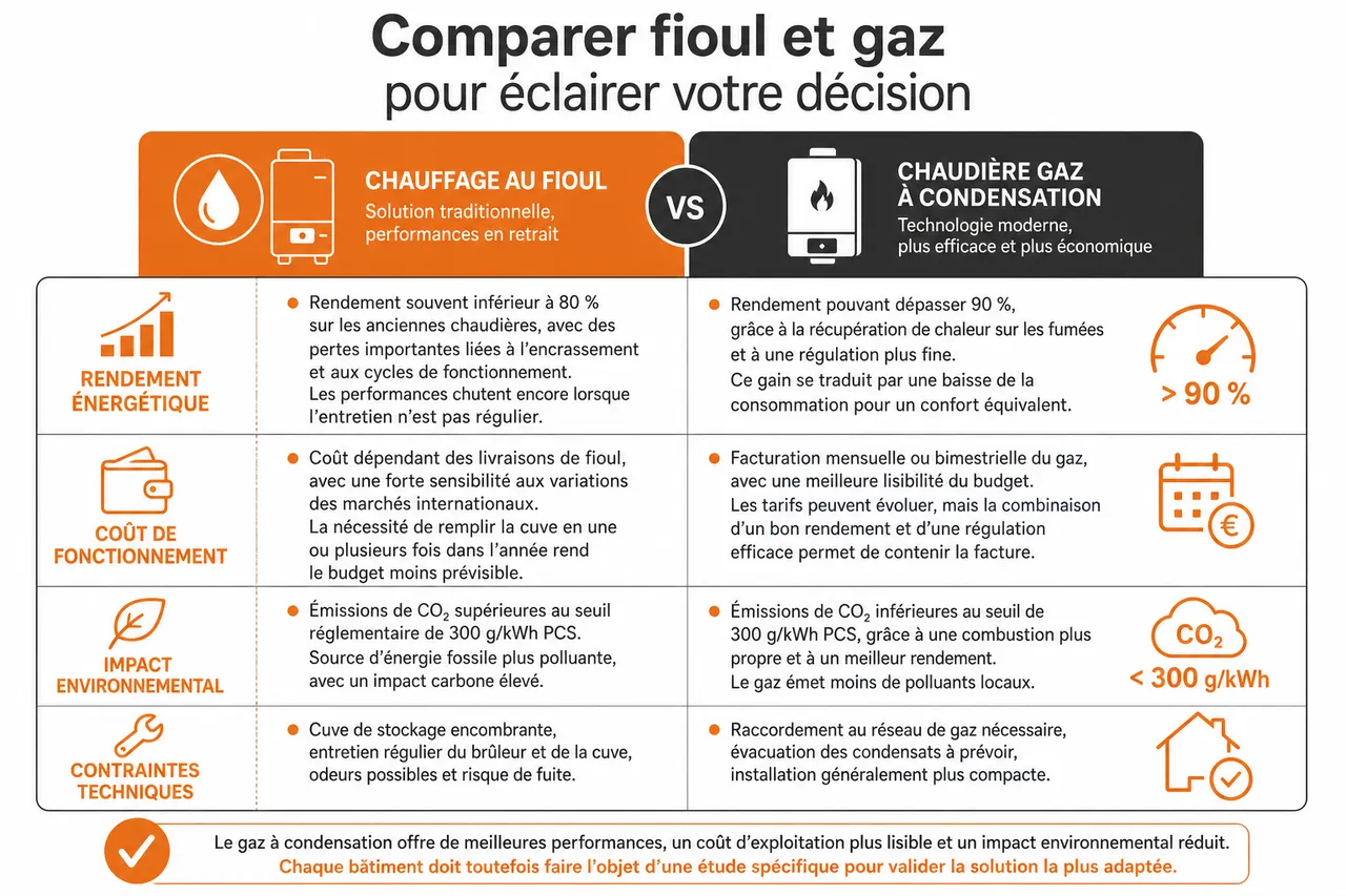 Remplacement d’une vieille chaudière fioul par une chaudière gaz étapes clés et pièges administratifs à éviter , Comparer fioul et gaz pour éclairer votre décision