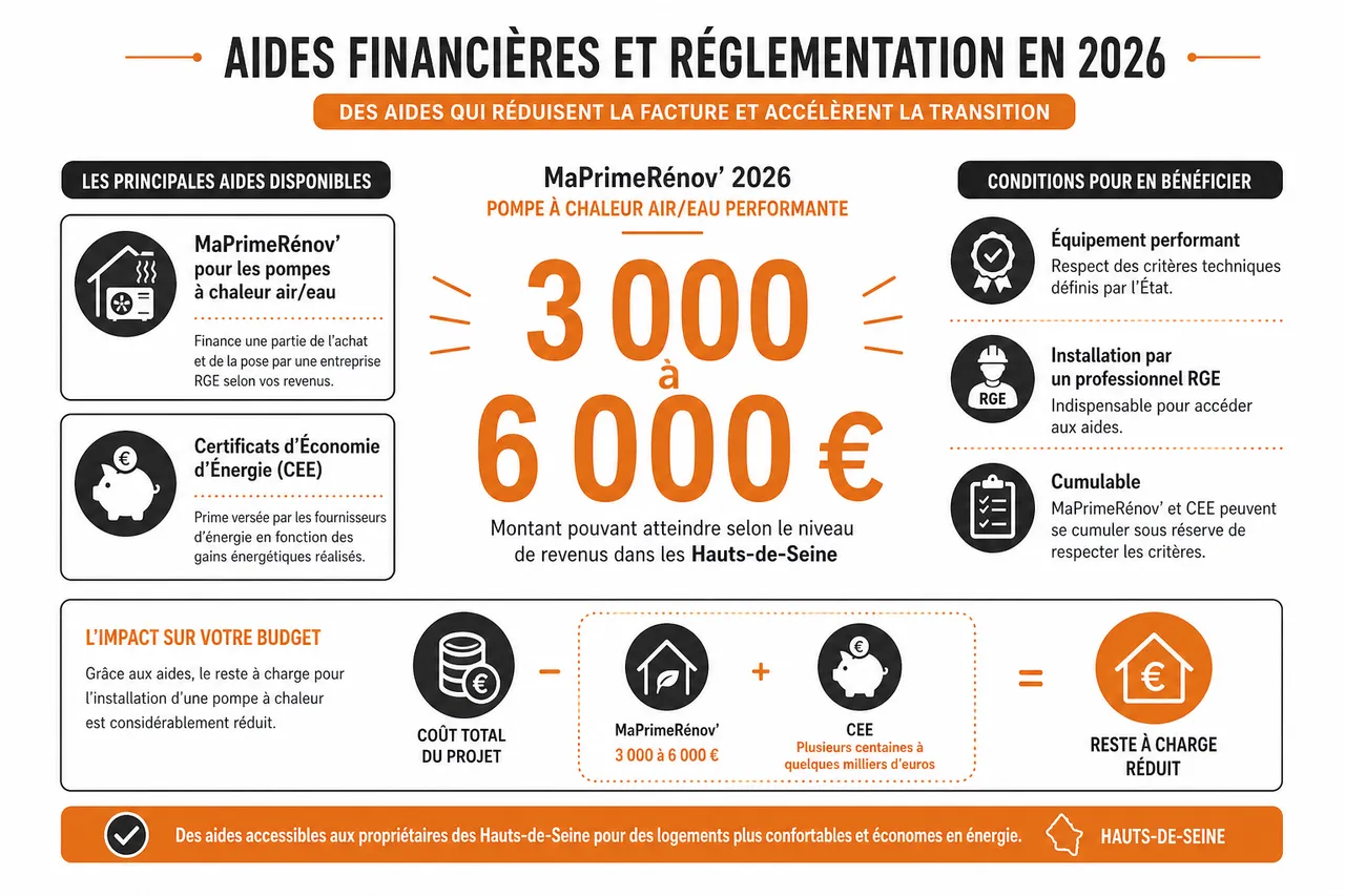 Chaudière gaz ou pompe à chaleur que choisir pour un logement dans les Hauts-de-Seine , Aides financières et réglementation en 2026