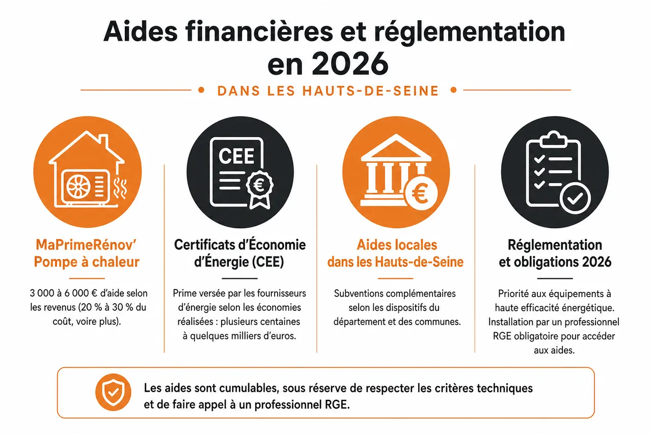 Chaudière gaz ou pompe à chaleur que choisir pour un logement dans les Hauts-de-Seine , Aides financières et réglementation en 2026