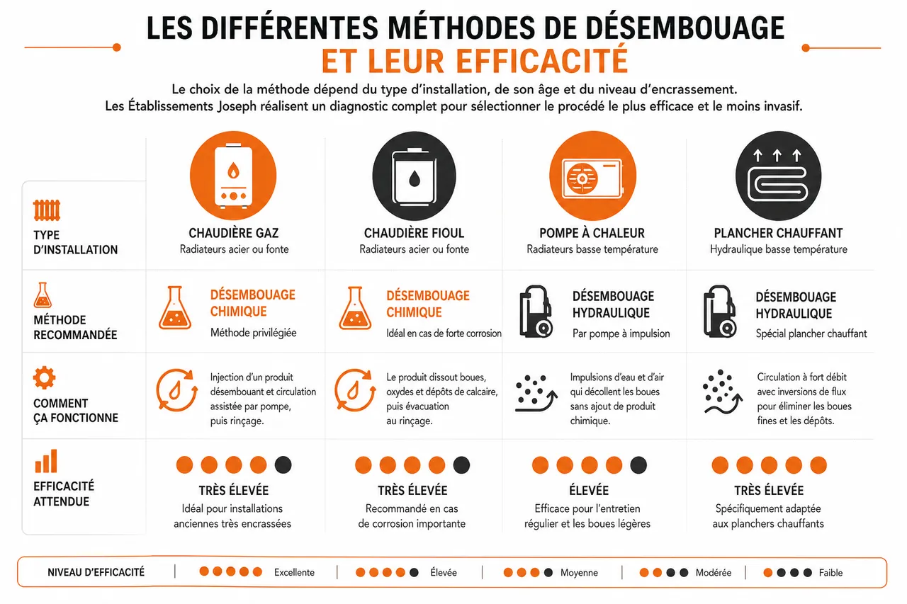 Désembouage de circuit de chauffage dans le 92 à quoi ça sert vraiment et quand le prévoir? , Les différentes méthodes de désembouage et leur efficacité