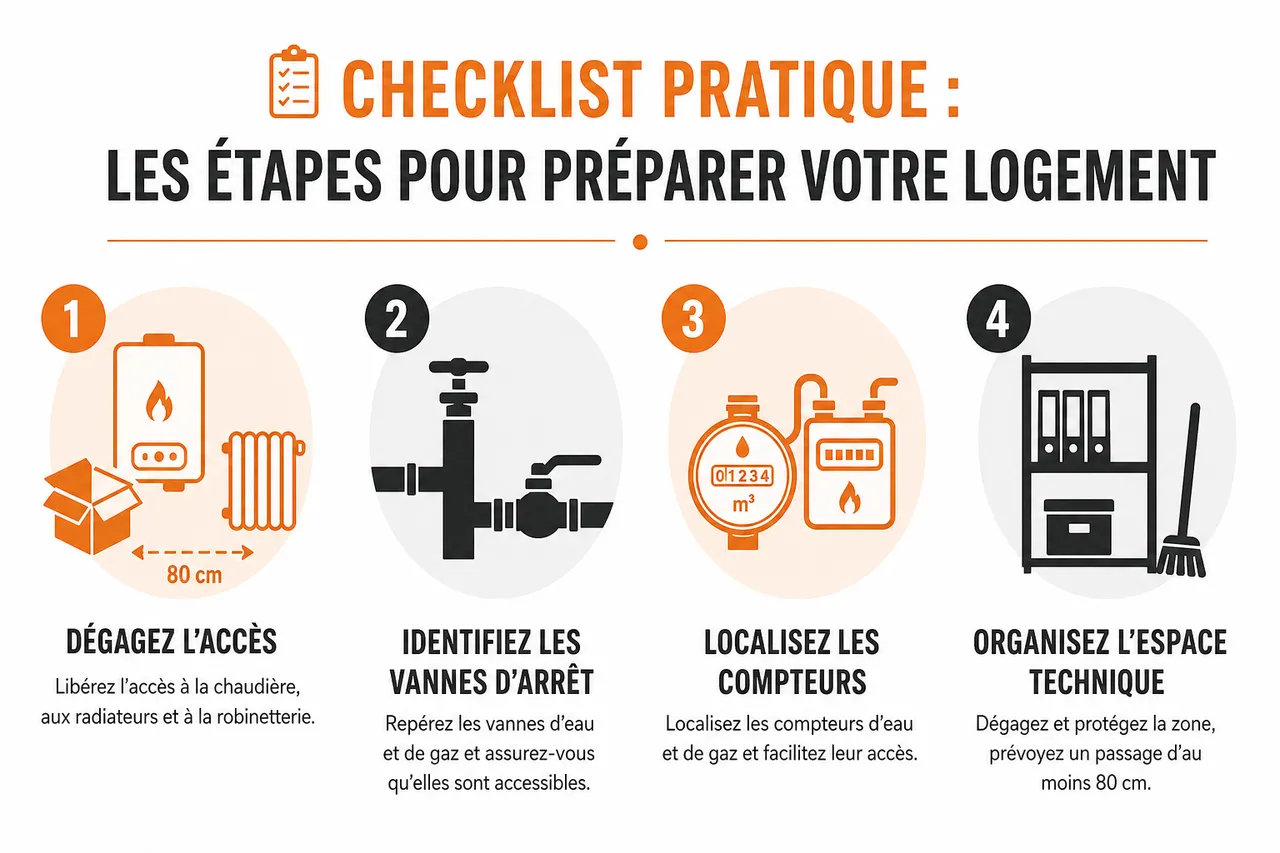 Comment préparer votre logement avant l’intervention d’un plombier chauffagiste pour éviter les allers-retours inutiles? , Checklist pratique: les étapes pour préparer votre logement