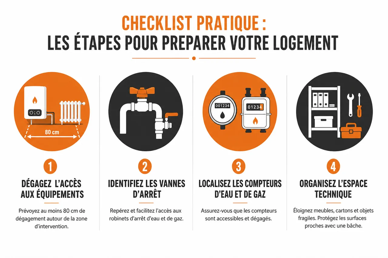Comment préparer votre logement avant l’intervention d’un plombier chauffagiste pour éviter les allers-retours inutiles? , Checklist pratique: les étapes pour préparer votre logement