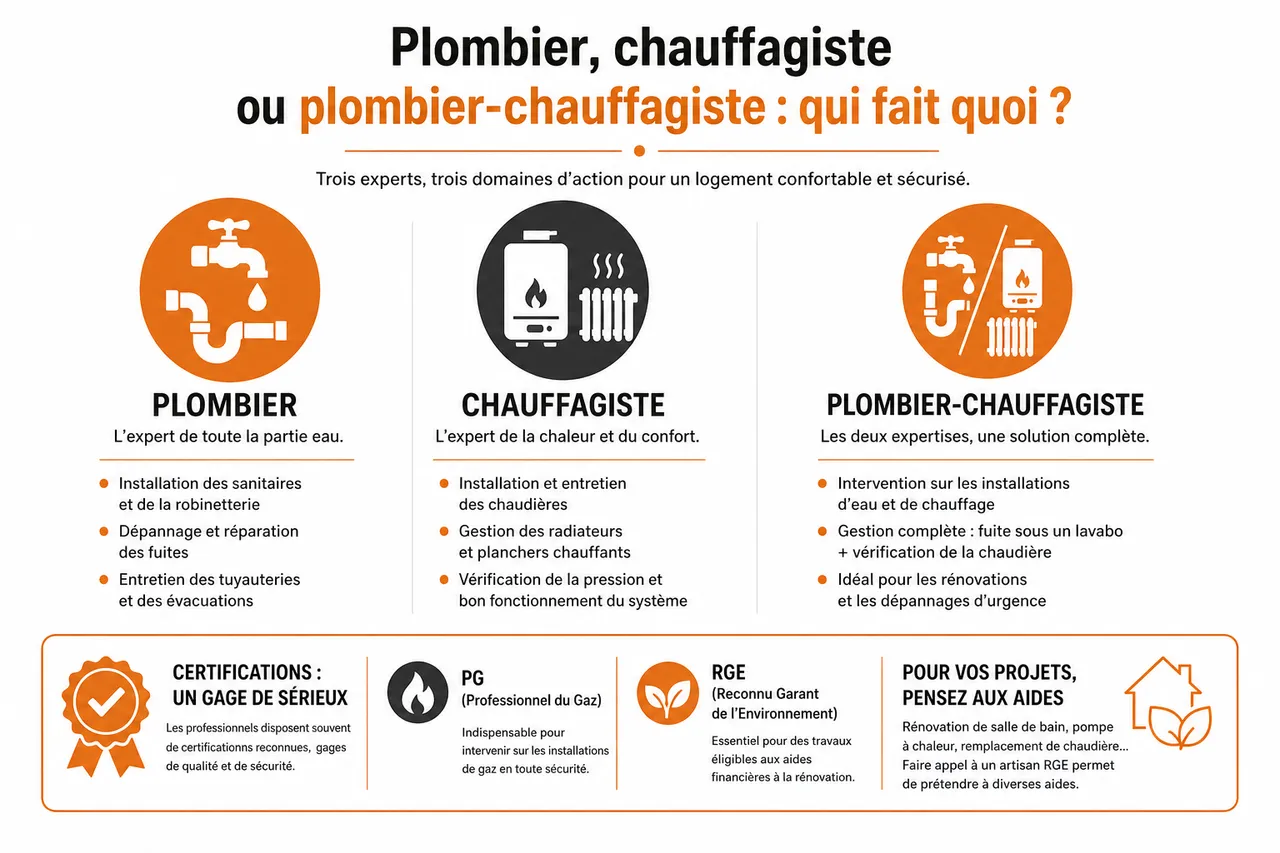 Plomberie et chauffage dans un logement: ce qu’il faut savoir pour éviter les pannes coûteuses , Plombier, chauffagiste ou plombier-chauffagiste: qui fait quoi?