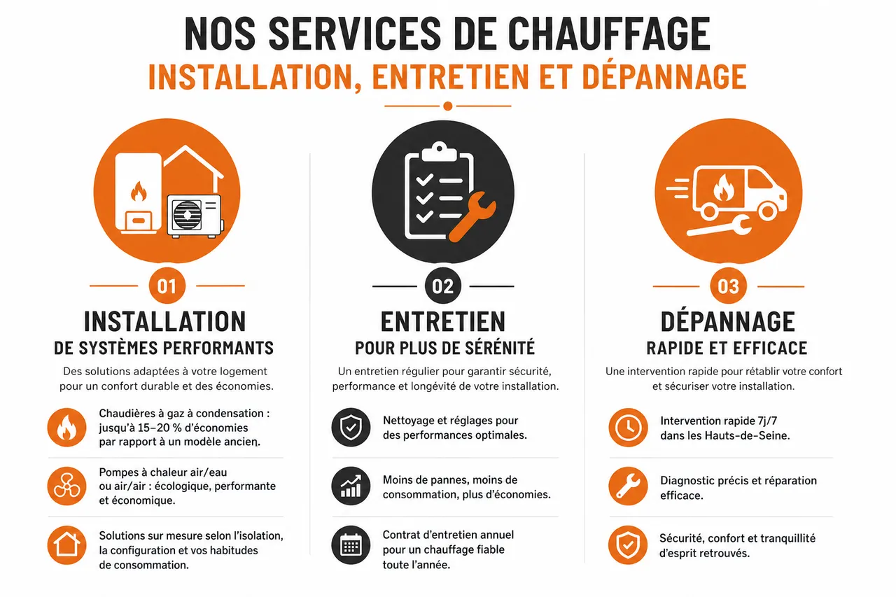 Entreprise de chauffage dans les Hauts-de-Seine: installation, dépannage et conseils pour réduire vos factures , Nos services de chauffage: installation, entretien et dépannage