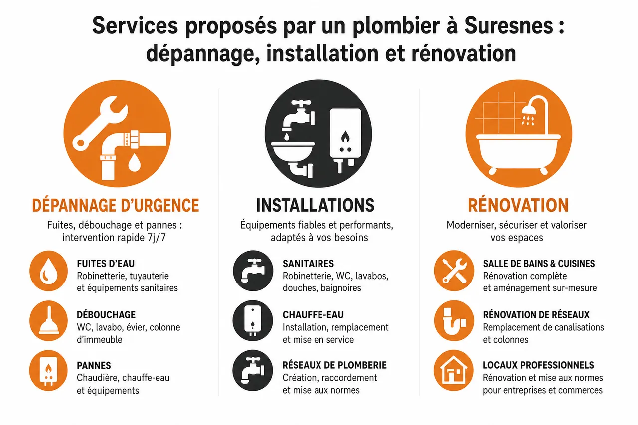 Plombier à Suresnes: urgences, travaux de rénovation et petits dépannages du quotidien , Services proposés par un plombier à Suresnes: dépannage, installation et rénovation