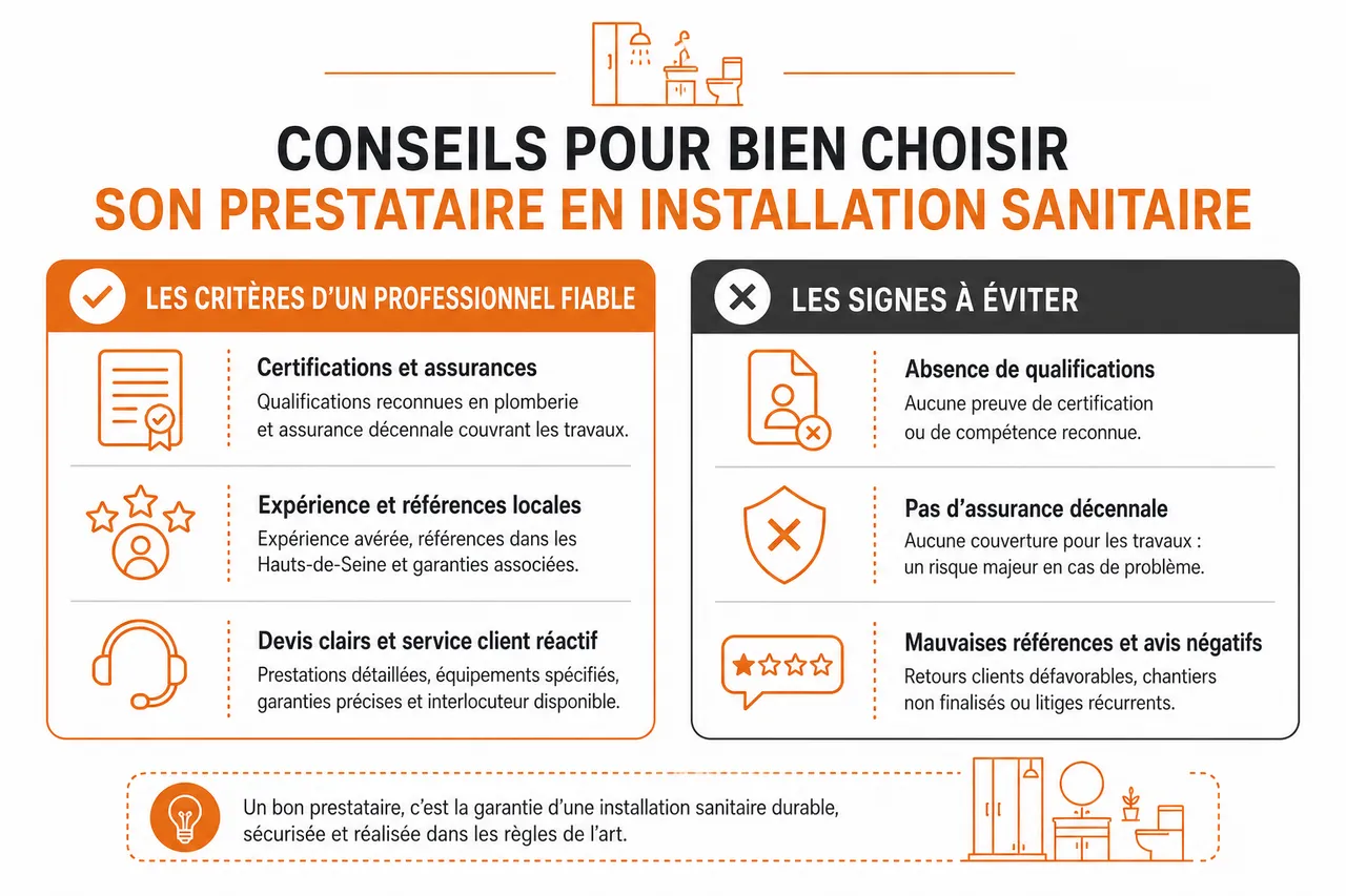 Installation de sanitaires dans les Hauts-de-Seine avec douche, WC et salle de bains clé en main , Conseils pour bien choisir son prestataire en installation sanitaire