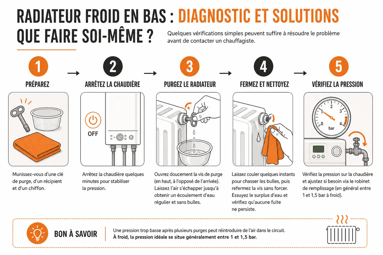 Radiateur froid en bas, faut-il s’inquiéter? , Diagnostic et solutions: que faire soi-même?