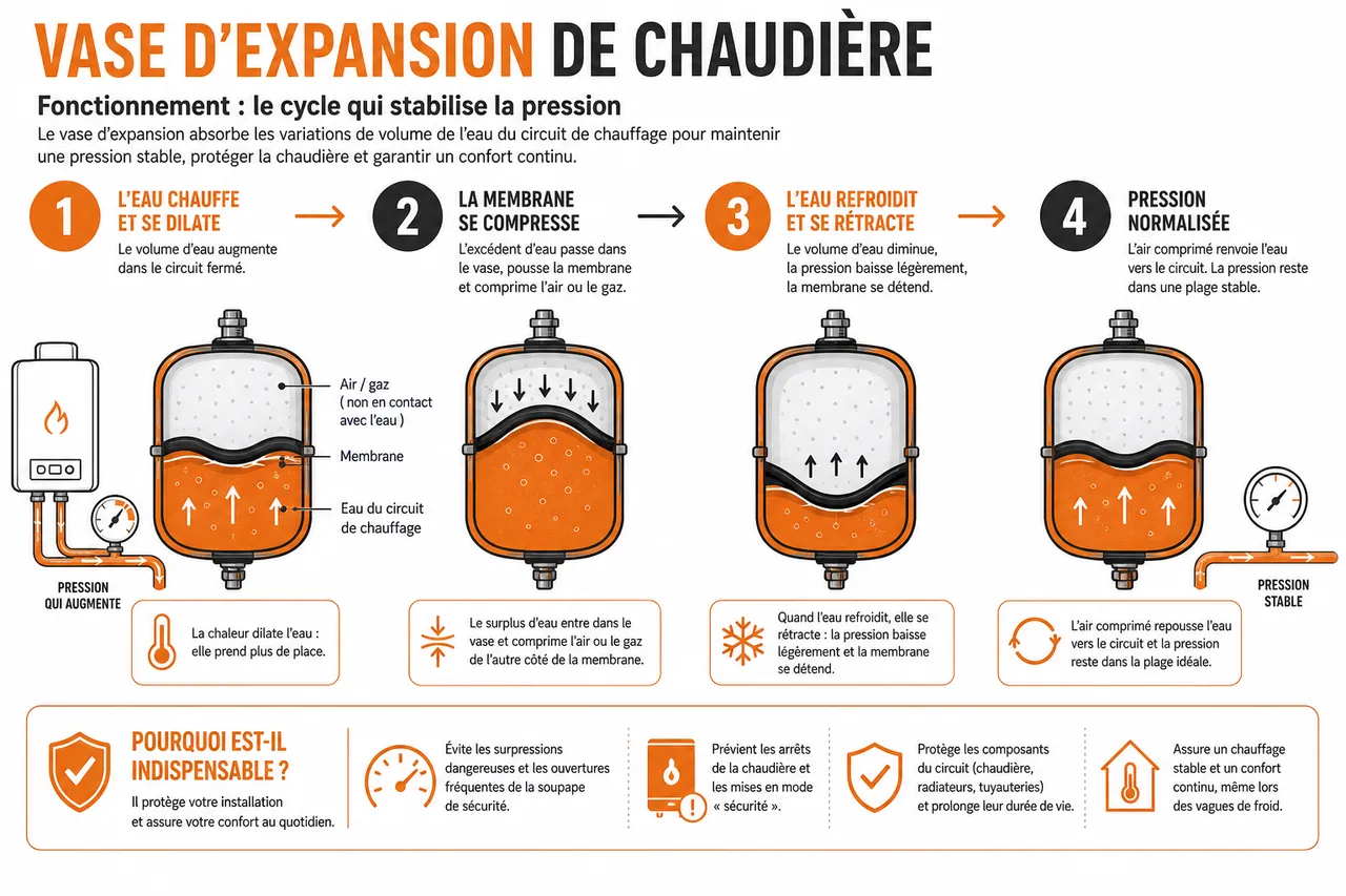 Vase d’expansion de chaudière, le composant que beaucoup découvrent trop tard , Fonctionnement et importance du vase d’expansion