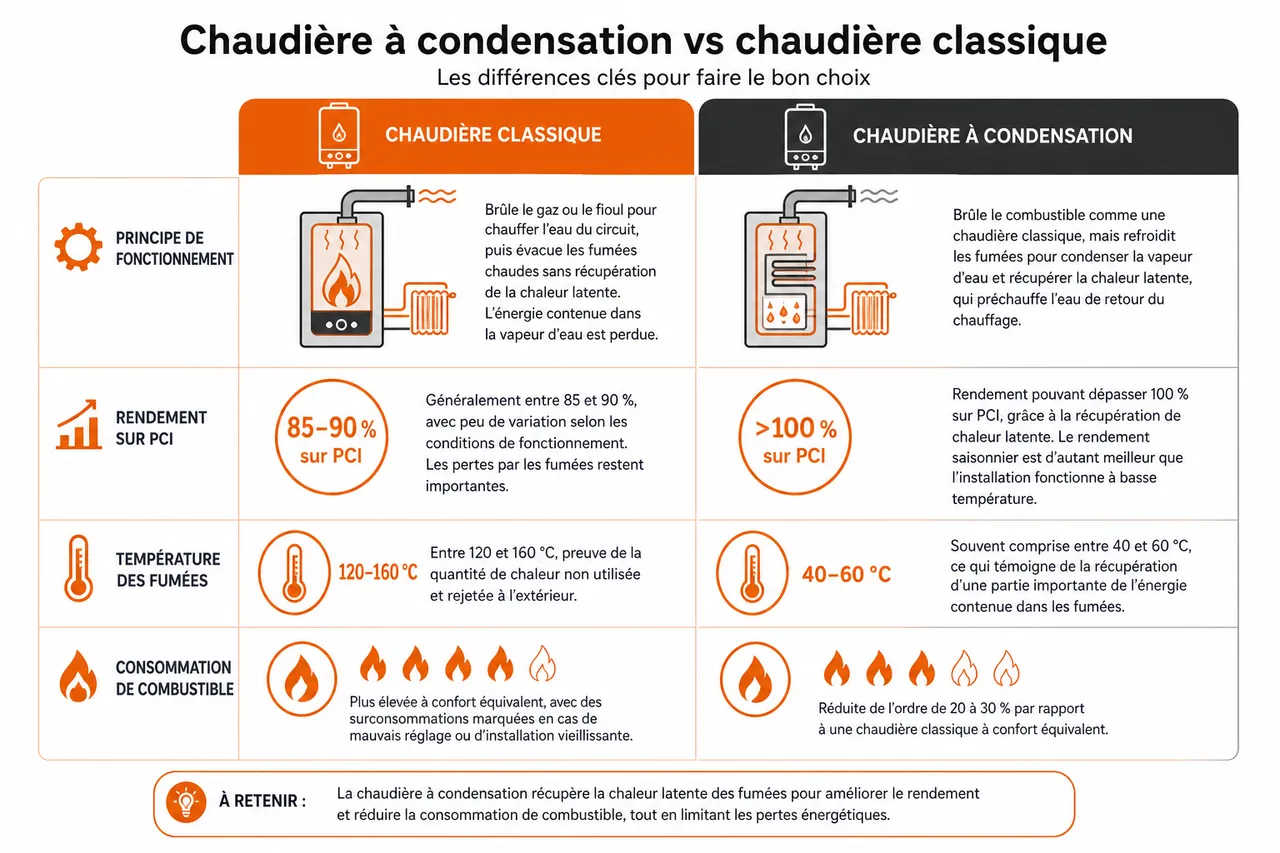 Chaudière à condensation pour débutants, ce qu’il faut comprendre avant de choisir , Comparer chaudière à condensation et chaudière classique