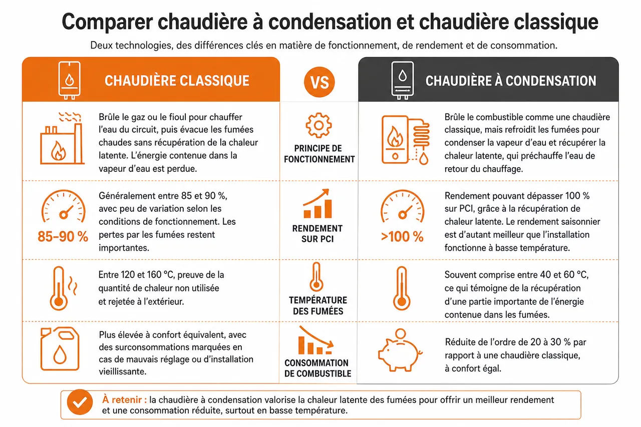 Chaudière à condensation pour débutants, ce qu’il faut comprendre avant de choisir , Comparer chaudière à condensation et chaudière classique
