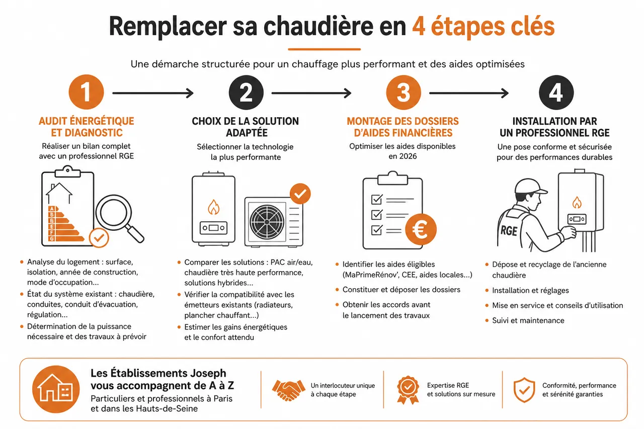 Remplacement de chaudière en 2026, ce qui change pour les ménages , Étapes clés et démarches pour remplacer sa chaudière
