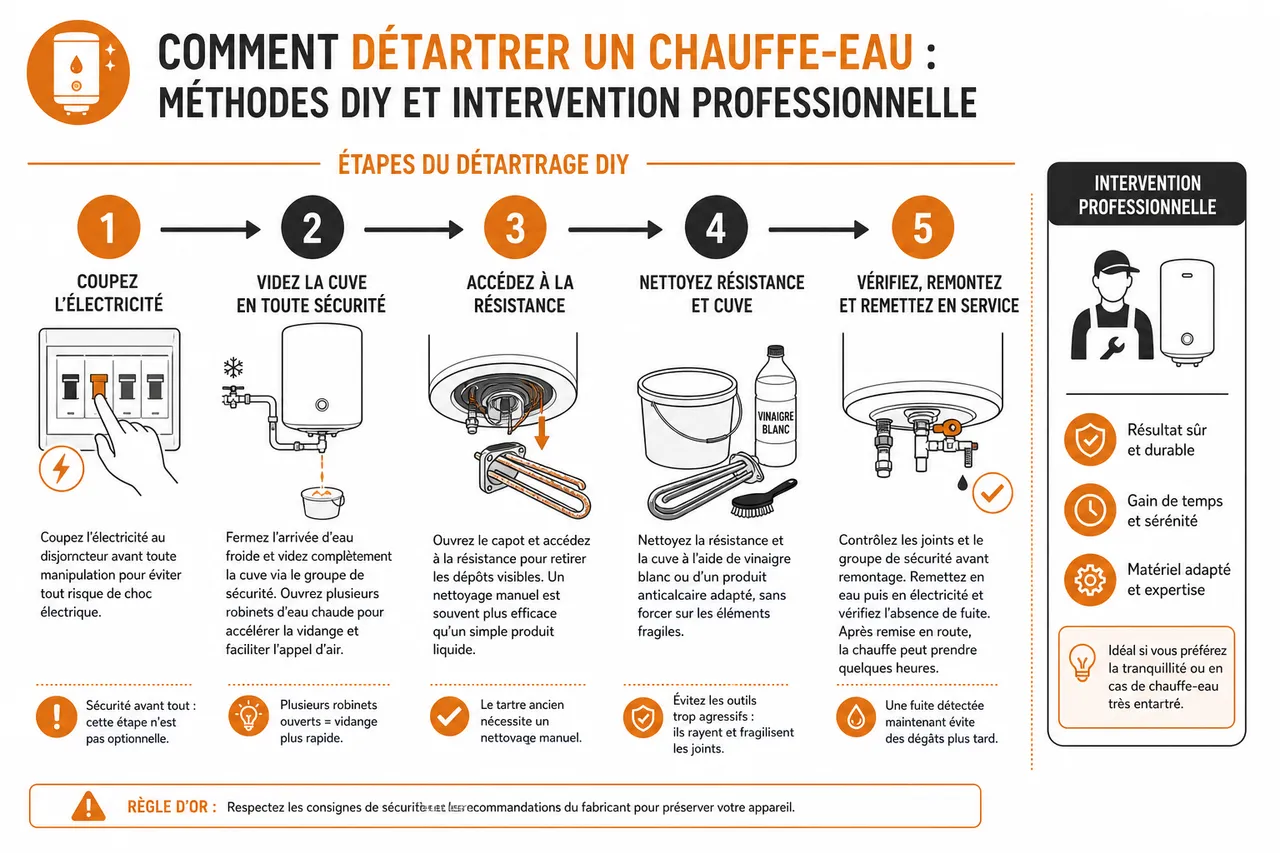 Détartrage de chauffe-eau, quand l’eau dure finit par faire baisser les performances , Comment détartrer un chauffe-eau: méthodes DIY et intervention professionnelle
