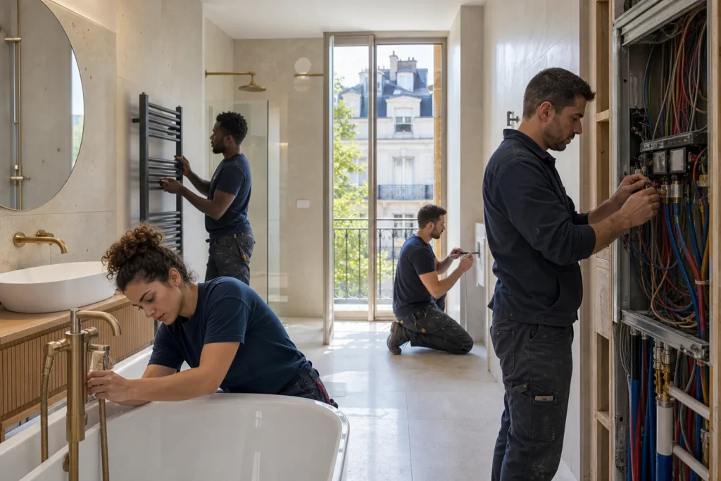 Salle de bains clé en main avec douche et sanitaires modernes