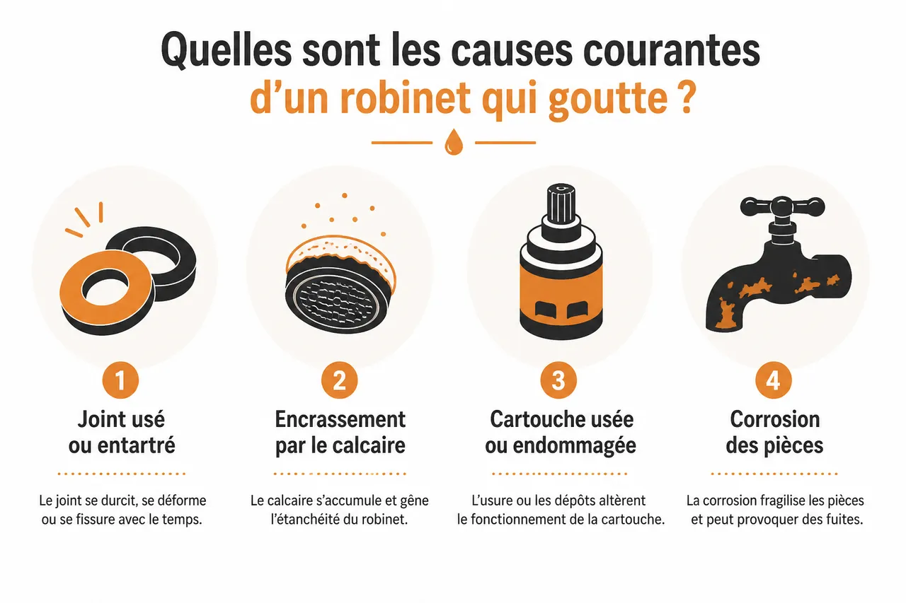 Un robinet qui goutte n’est pas anodin (et voici pourquoi) 3 Un robinet qui goutte n’est pas anodin (et voici pourquoi) , Quelles sont les causes courantes d’un robinet qui goutte?