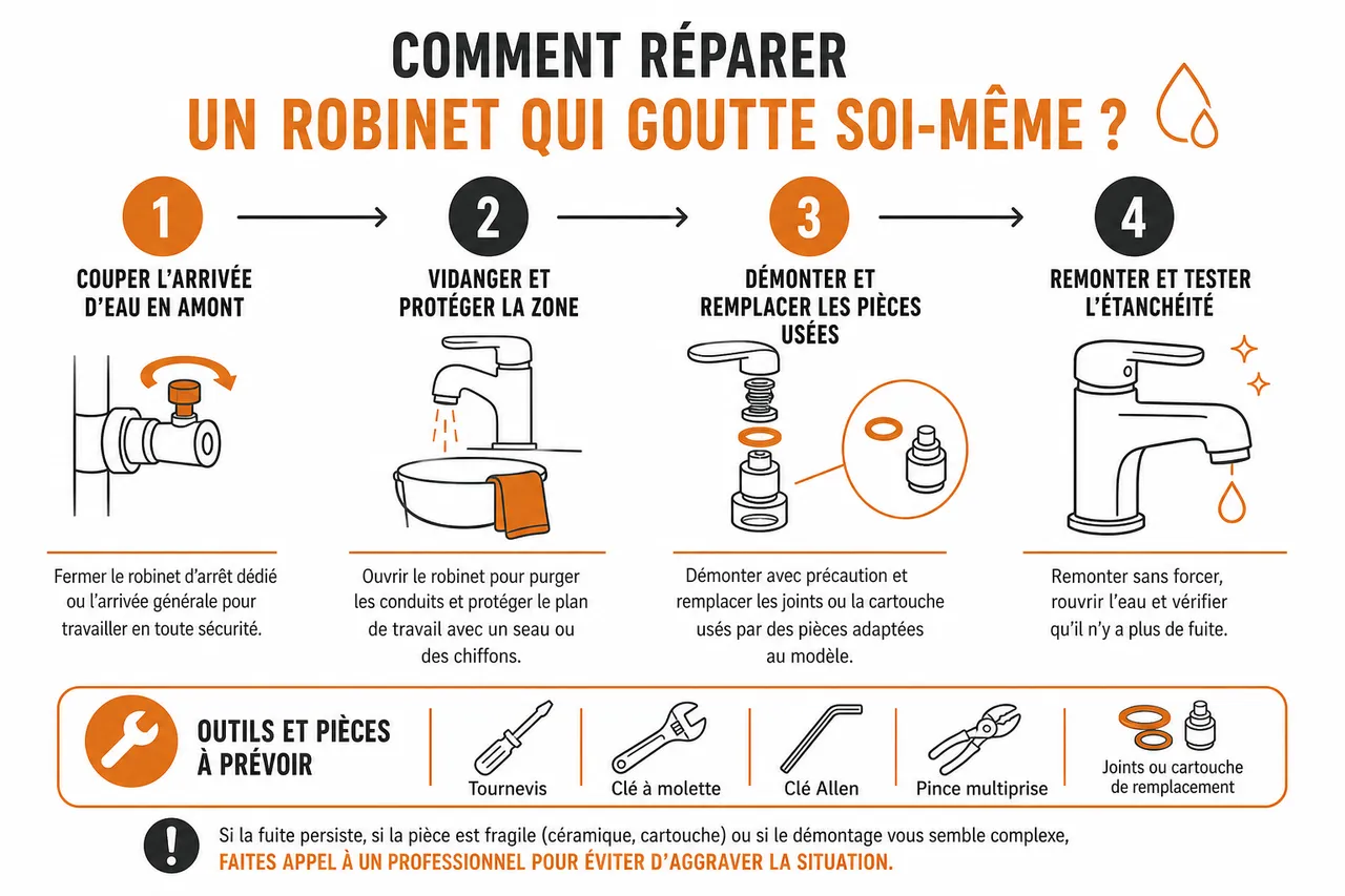 Un robinet qui goutte n’est pas anodin (et voici pourquoi) 4 Un robinet qui goutte n’est pas anodin (et voici pourquoi) , Comment réparer un robinet qui goutte soi-même?